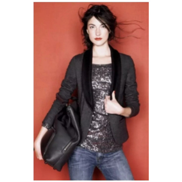 J. Crew Tuxedo 100% Wool Grey Black Preppy 1-Button Jacket Blazer, Women's 12 - Picture 2 of 13